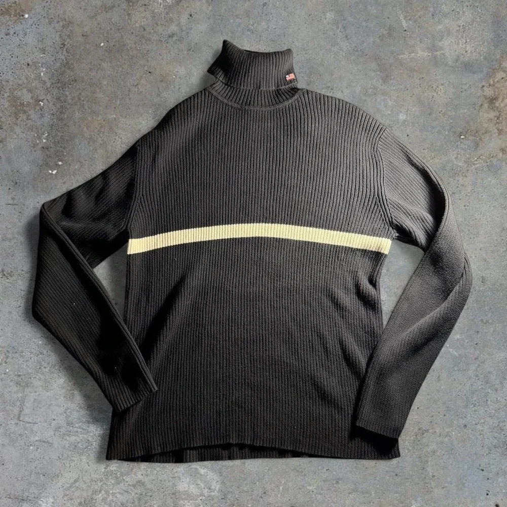 Polo Ralph Lauren Jeans Co Mens Vintage 90s Black Ribbed Turtleneck Sweater L